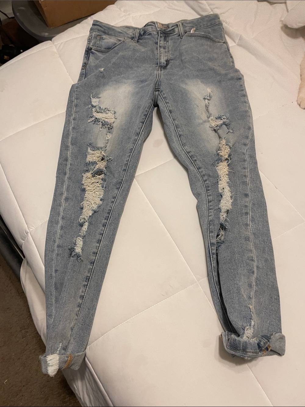 Light Blue Distressed Boyfriend Jeans for Women